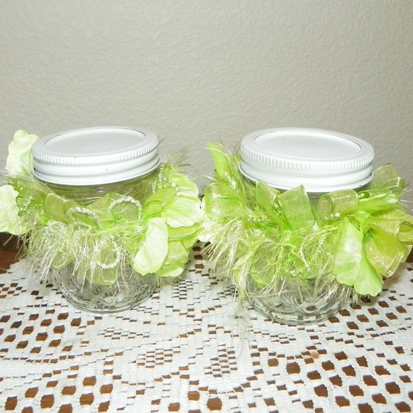 Handmade Other - 4 Wedding Party Table Decor Favor Green Glass Jar